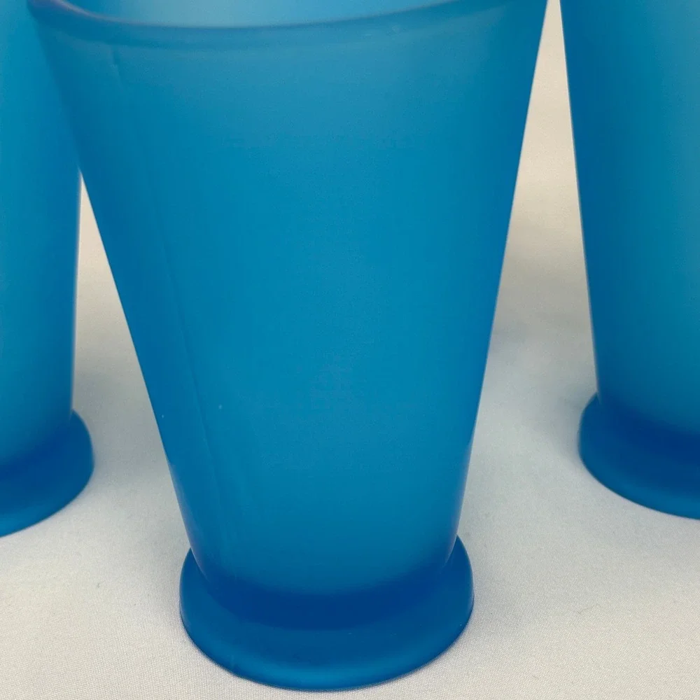 Starbucks‎ Vintage 90s Mod Frosted Blue Teal Footed Glass Tumbler Cup Set of 4